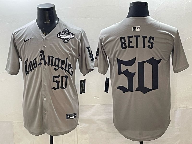 Men 2026 Los Angeles Dodgers #50 Betts Grey Five generations Nike MLB Jersey style 008